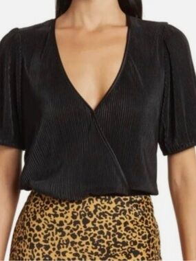 WAYF Black Velvet-Look Bodysuit with Nude Bottom